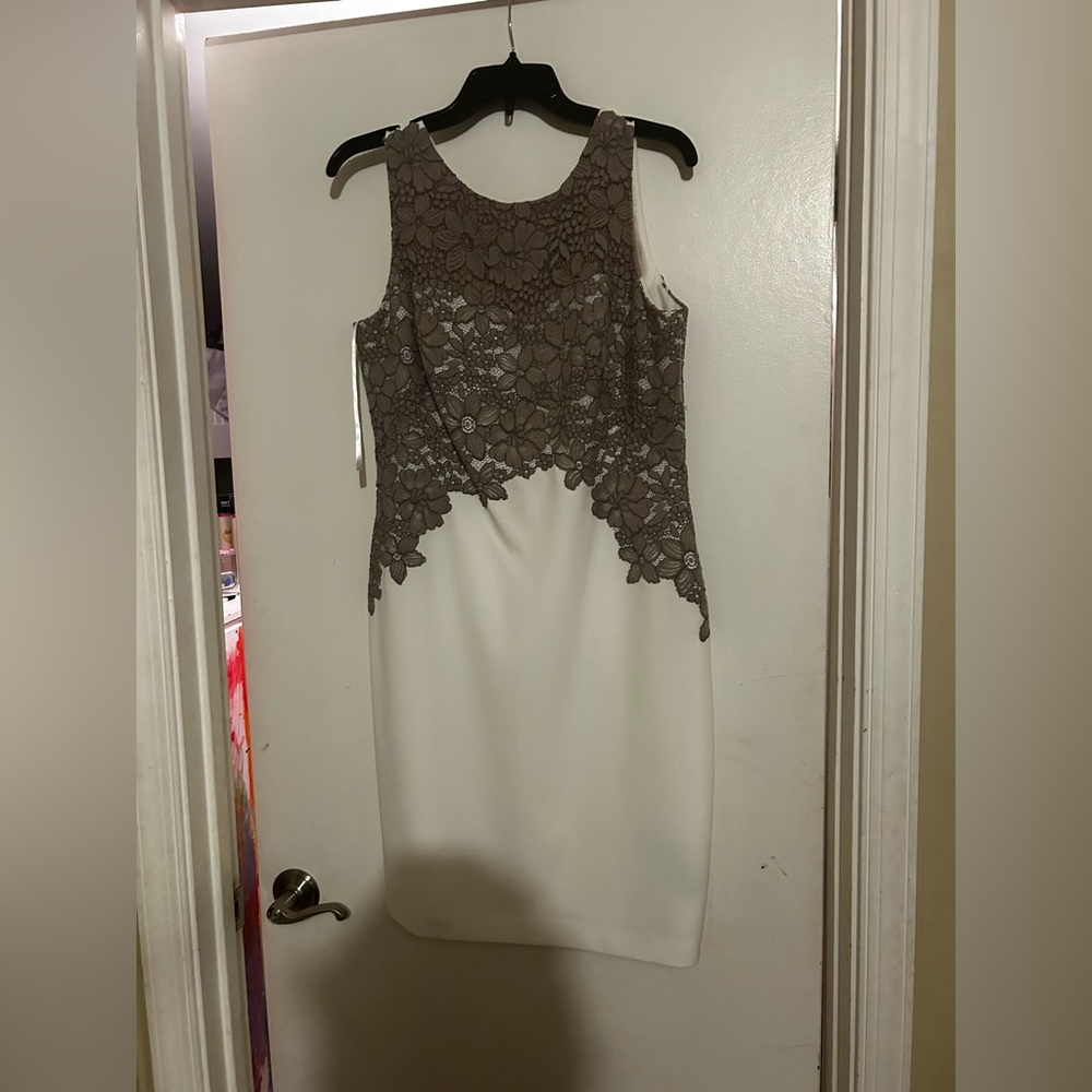 Ralph Lauren Ivory Zinc Lace Accent Sleeveless Mini Sheath Formal Dress